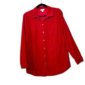 J. Jill M red corduroy fine wale cotton soft button front long sleeve tunic shir